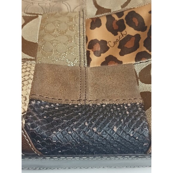 Vtg Coach Patchwork Hobo Bag Brown Leather Suede Animal Print Signature Print - Picture 7 of 16